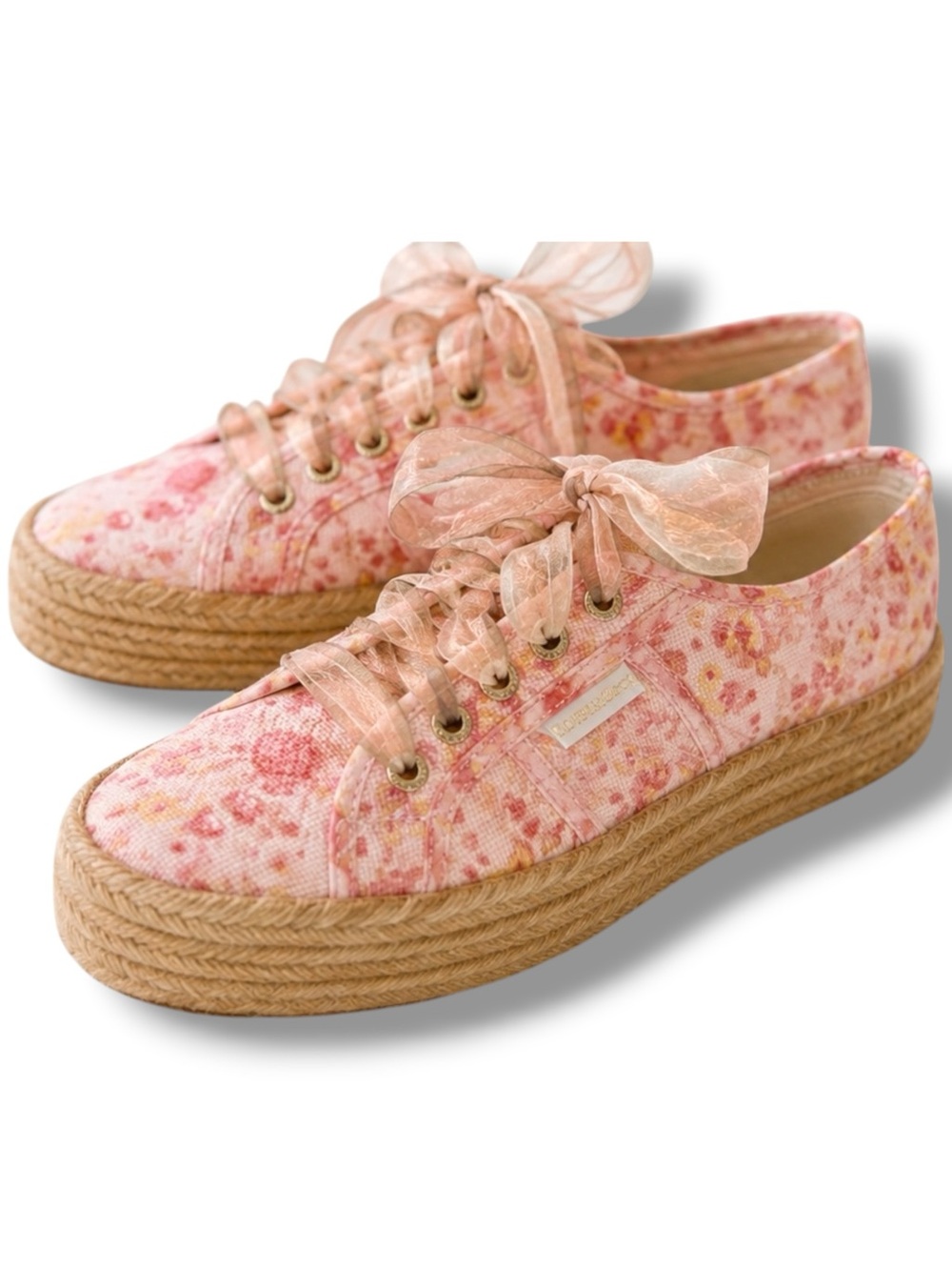 Superga x LoveShackFancy 2730 Floral Espadrille Ribbon Lace Sneakers Pink